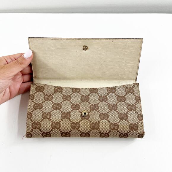 Gucci GG Web Hasler Continental Canvas Horsebit Wallet Tan Beige - Picture 5 of 7